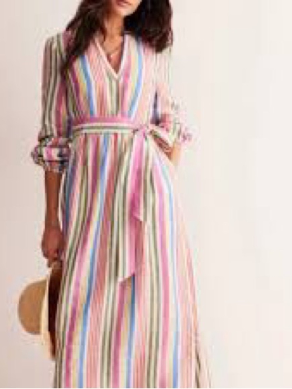 Boden Striped V-Neck Long Sleeve Maxi Dress in Multi-Color size small (o petite)